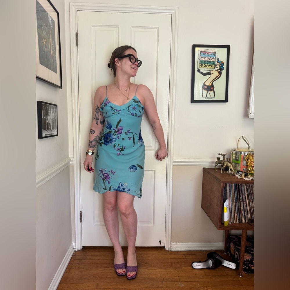 Y2K Vintage Silk Flora Turquoise Dress